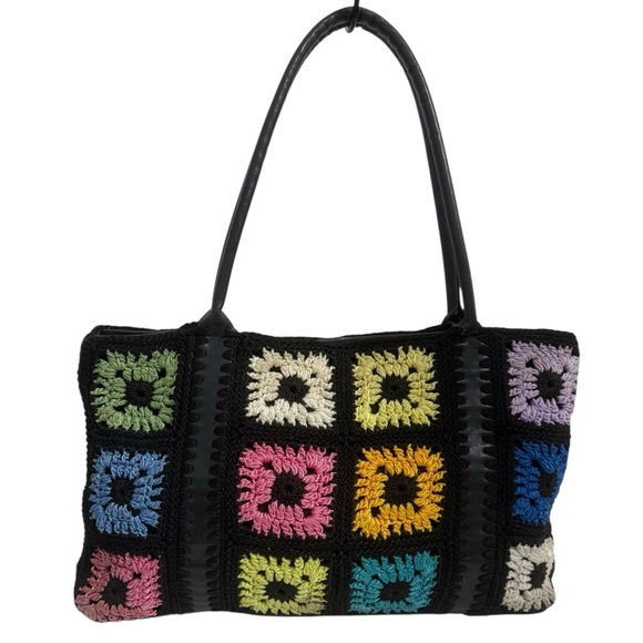 The Sak Womens Original Multicolor Crochet Granny Square Shoulder Bag Purse EUC - Picture 1 of 7